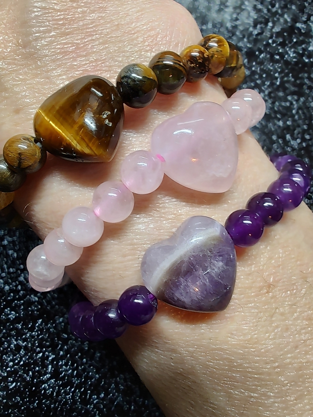 3 Chakra Bracelets With Heart Shaped Chakra Crystals